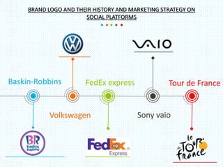 Baskin-Robbins
Volkswagen Sony vaio
Tour de FranceFedEx express
BRAND LOGO AND THEIR HISTORY AND MARKETING STRATEGY ON
SOCIAL PLATFORMS
 