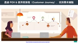 透過 POV & 使用者旅程（Customer Journey），找到需求痛點
https://freshdesk.com/general/customer-journey-maps-blog/
51
 