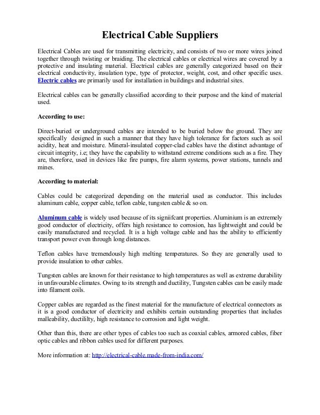 Electrical Cable Suppliers