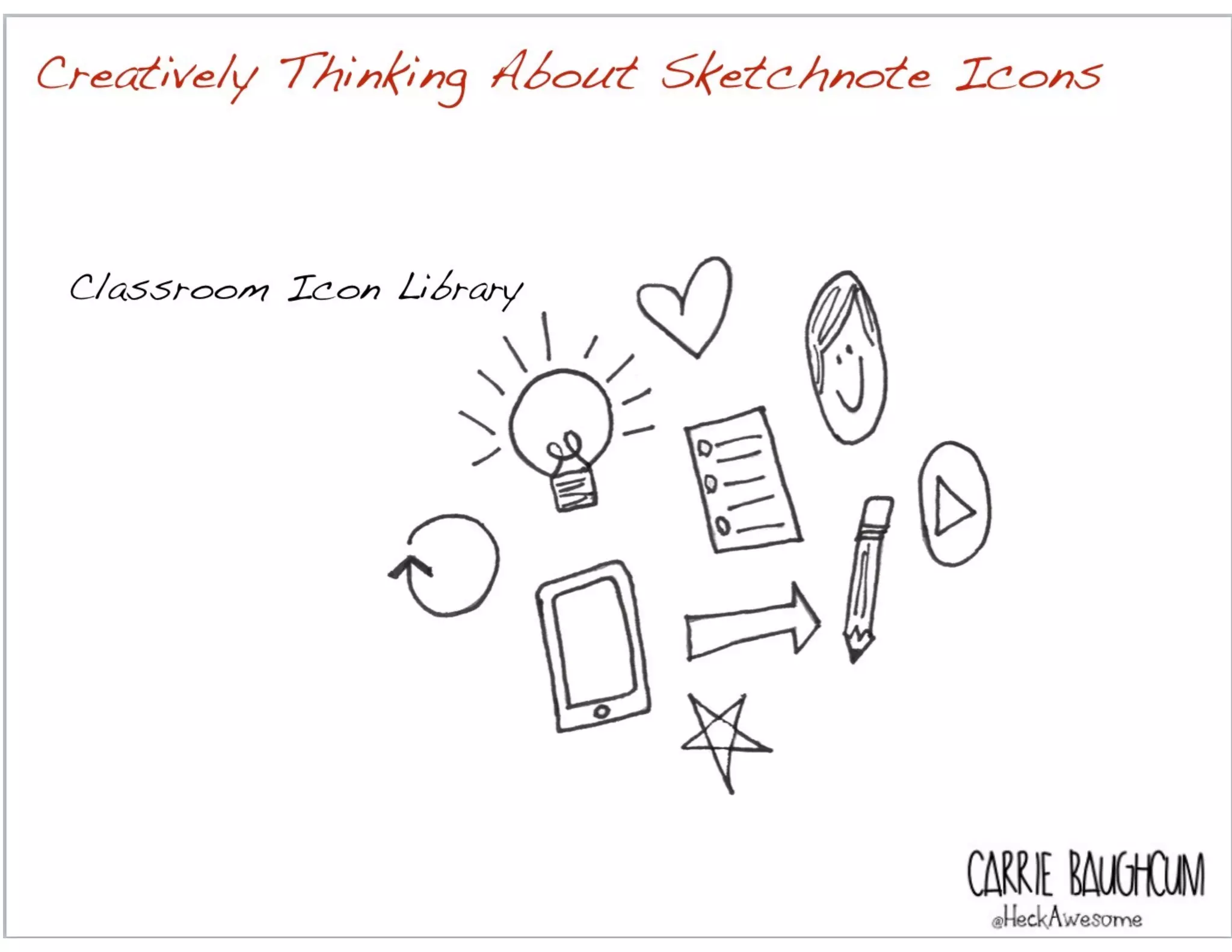 Creatively Thinking About Sketchnote Icons
Classroom Icon Library
CARRIE BAUGHC
 