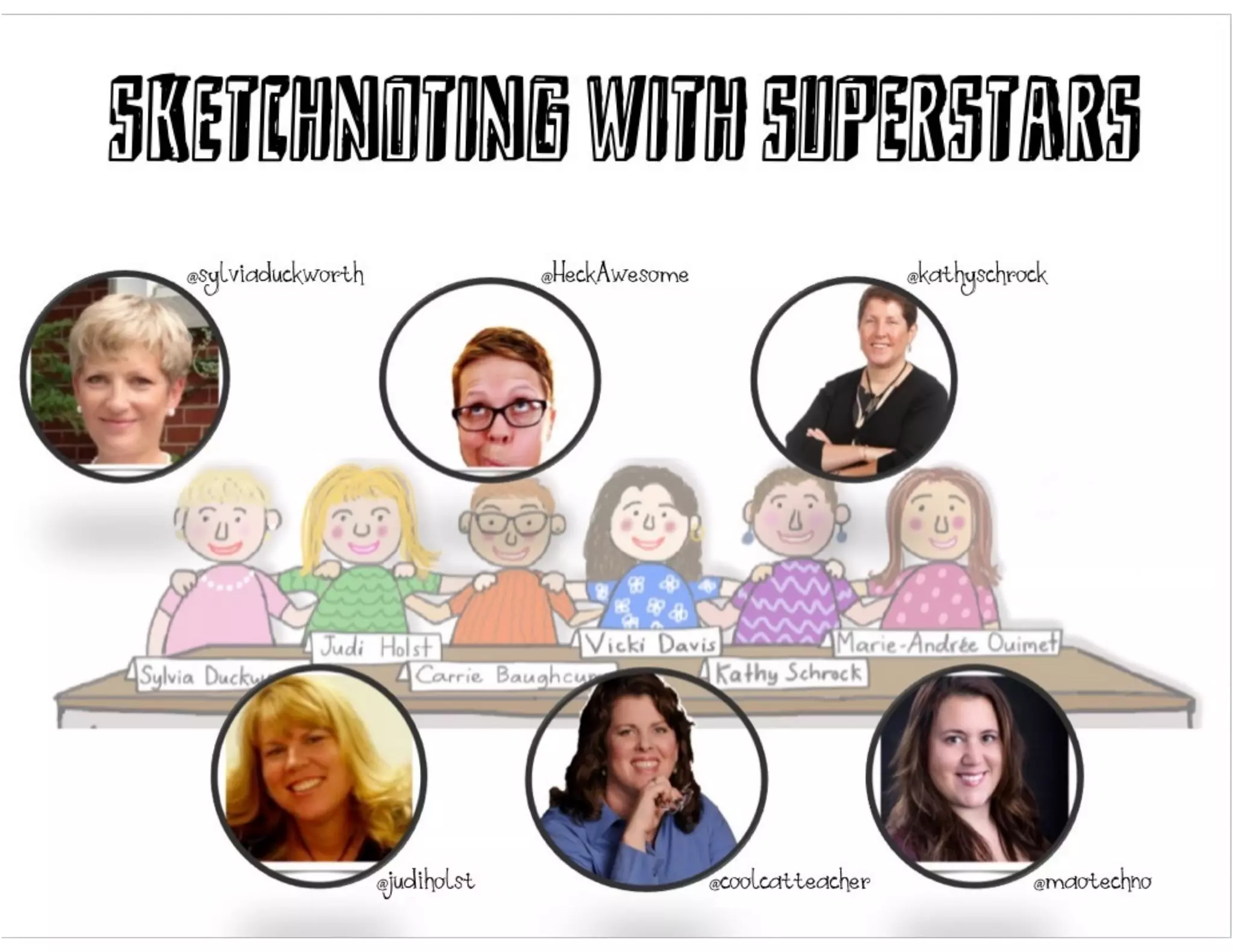 Meet our panel
@sylviaduckworth @HeckAwesome @kathyschrock
@judiholst @coolcatteacher @maotechno
SKETCHNOTING WITH
SUPERSTARS
 