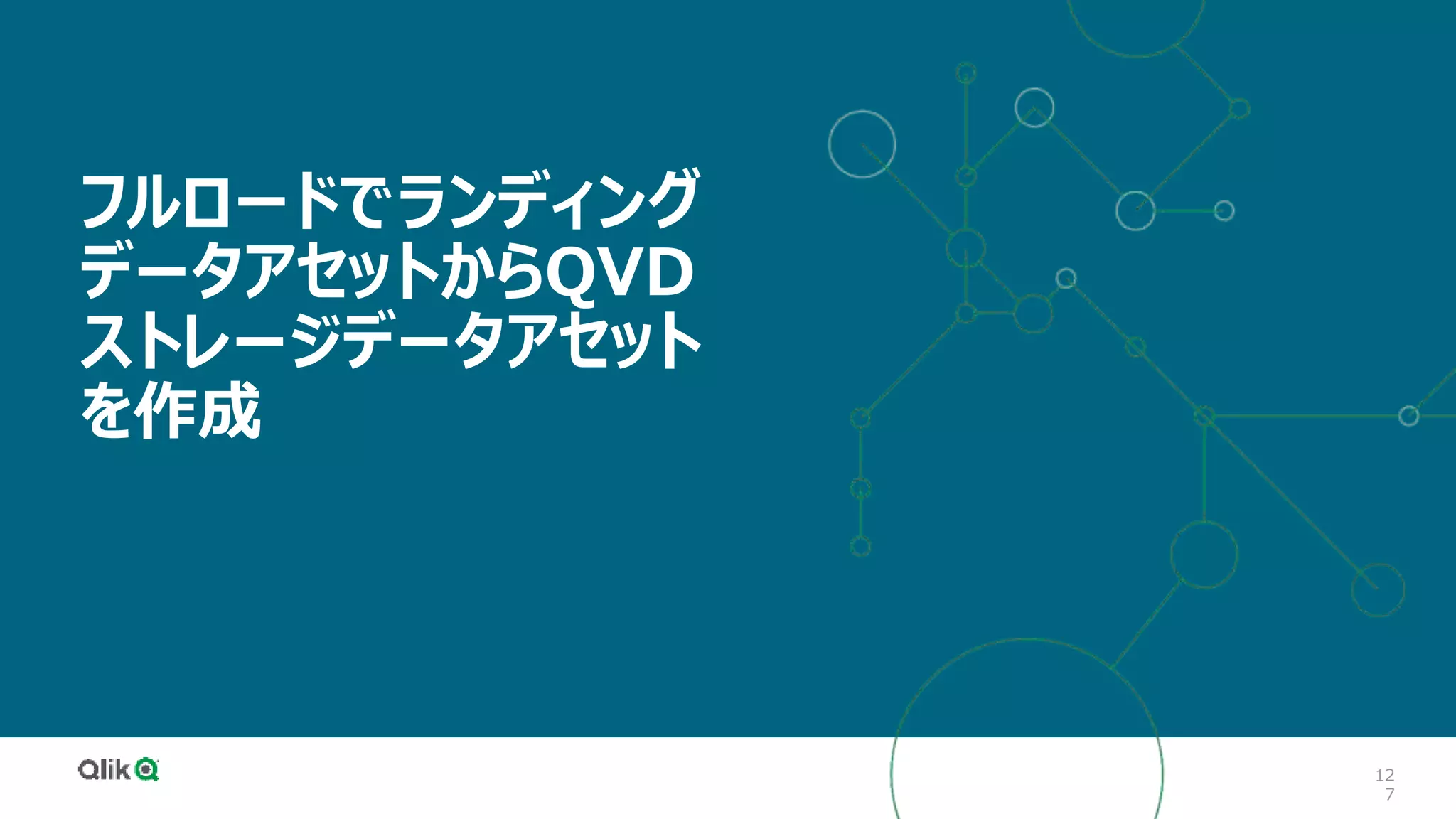 12
7
フルロードでランディング
データアセットからQVD
ストレージデータアセット
を作成
 