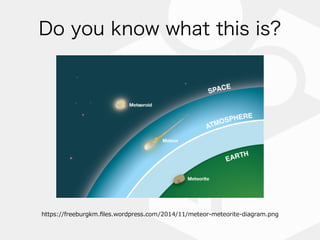 https://freeburgkm.ﬁles.wordpress.com/2014/11/meteor-‐‑‒meteorite-‐‑‒diagram.png
Do you know what this is?
 