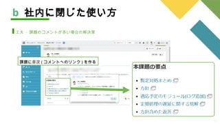 15
b 社内に閉じた使い方
工夫 - 課題のコメントが多い場合の解決策
課題に目次 ( コメントへのリンク ) を作る
 