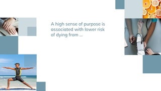 A high sense of purpose is
associated with lower risk
of dying from ...
 