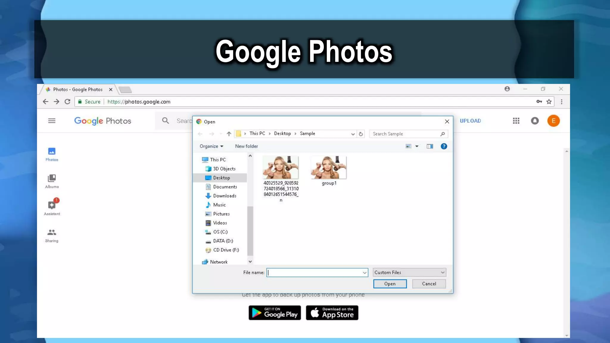 Google Photos
To get started
1. Go to photos.google.com
2. Log in to your Google account
.
 