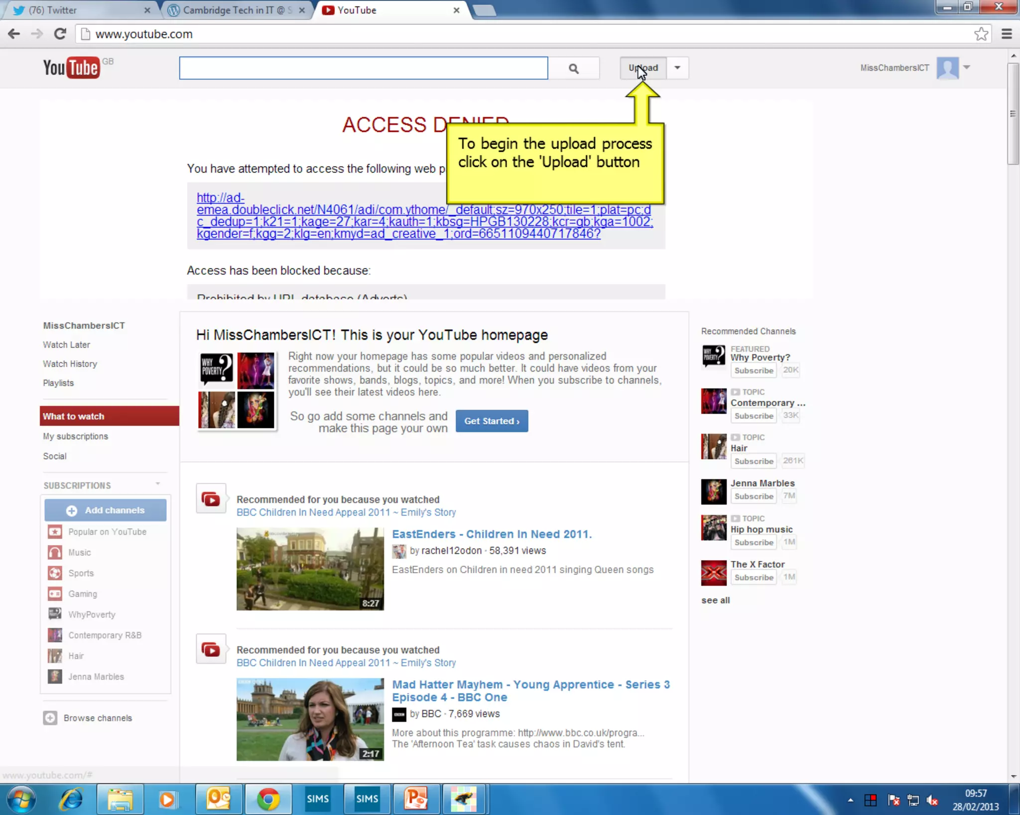 Uploading a video to YouTube