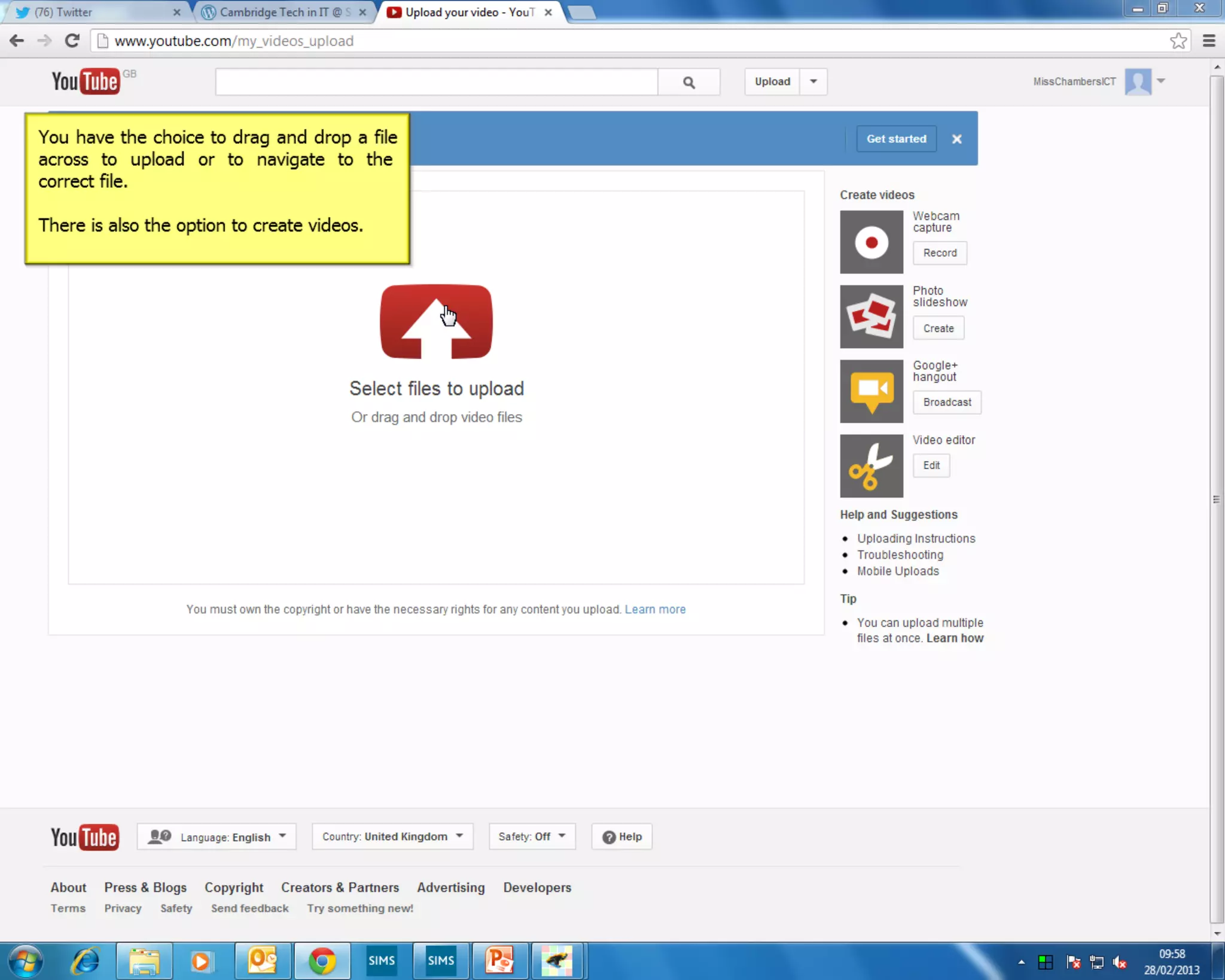 Uploading a video to YouTube