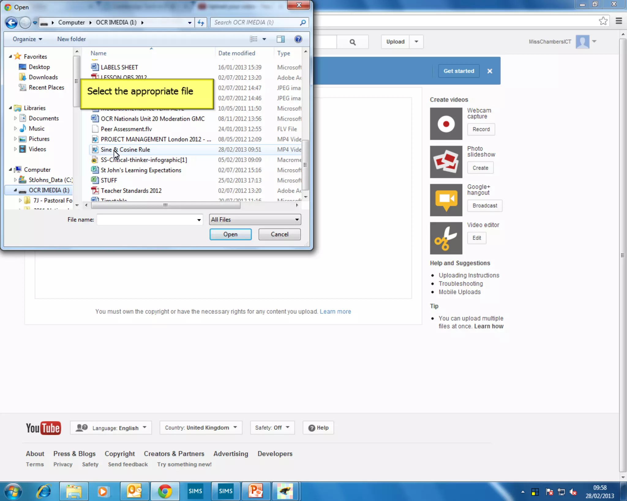 Uploading a video to YouTube