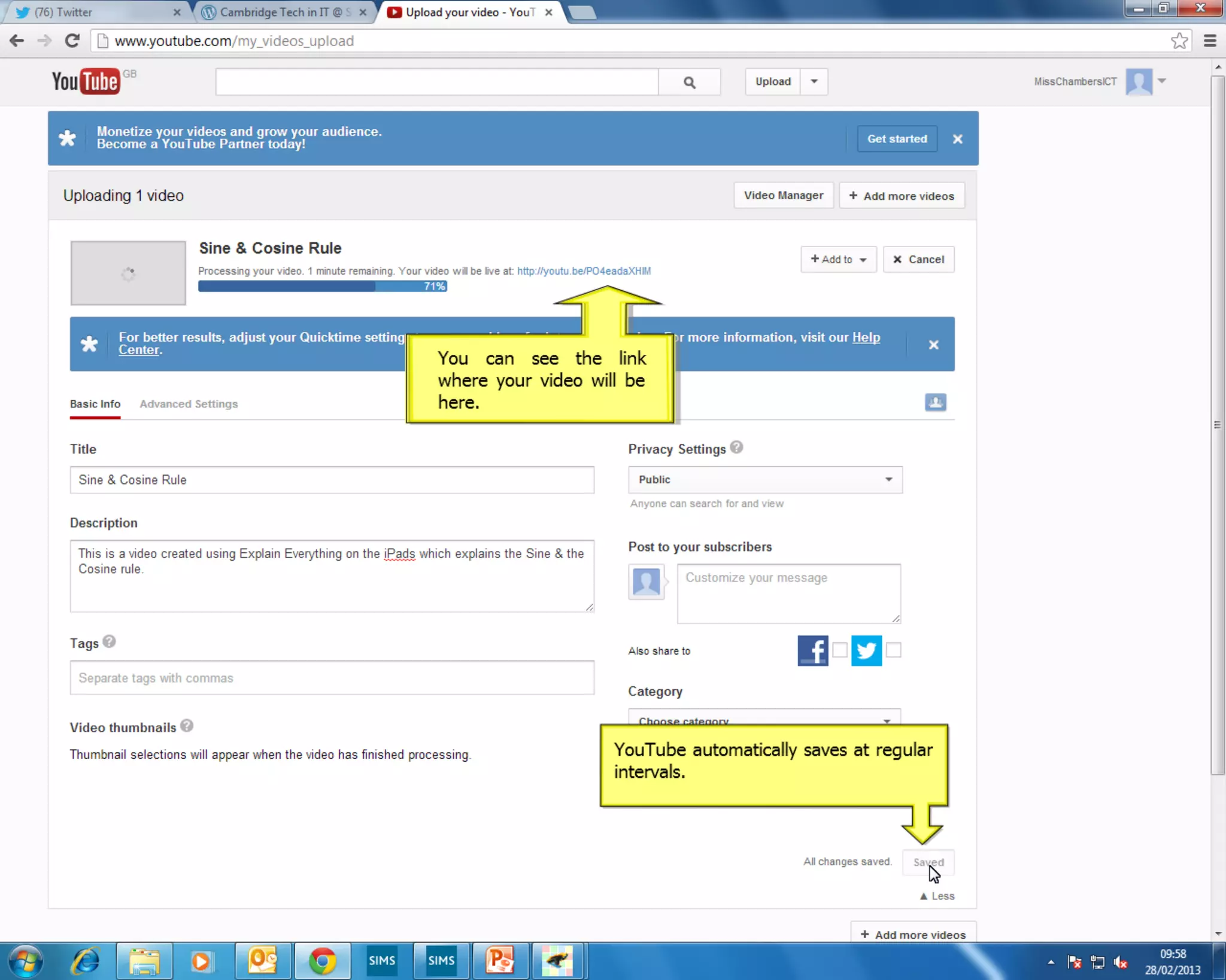 Uploading a video to YouTube