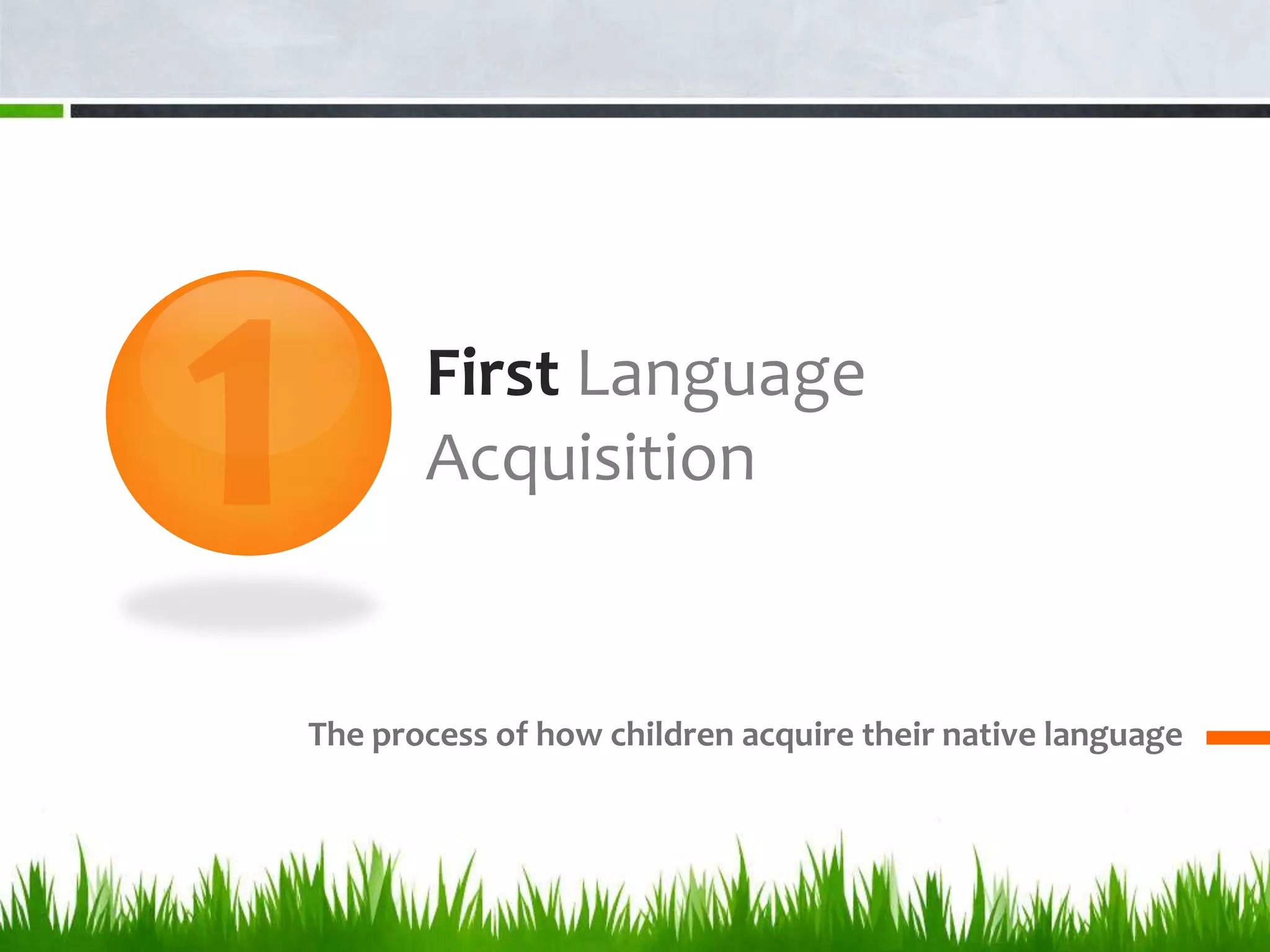 First Language
       Acquisition


The process of how children acquire their native language
 