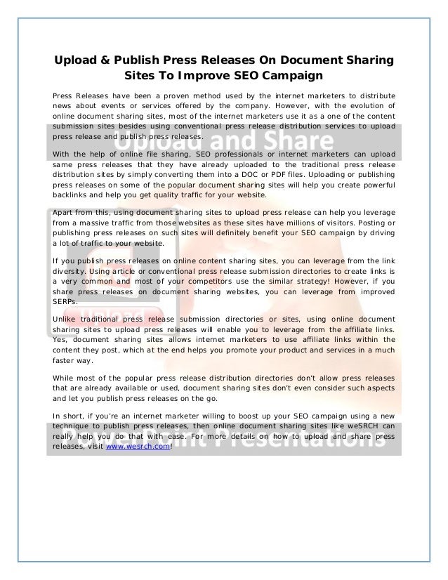 how to upload publish press releases on document sharing sites to i