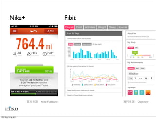 Nike+                         Fibit




             圖片來源： Nike Fuelband           資料來源： Digiknow




12年8月1日星期三
 