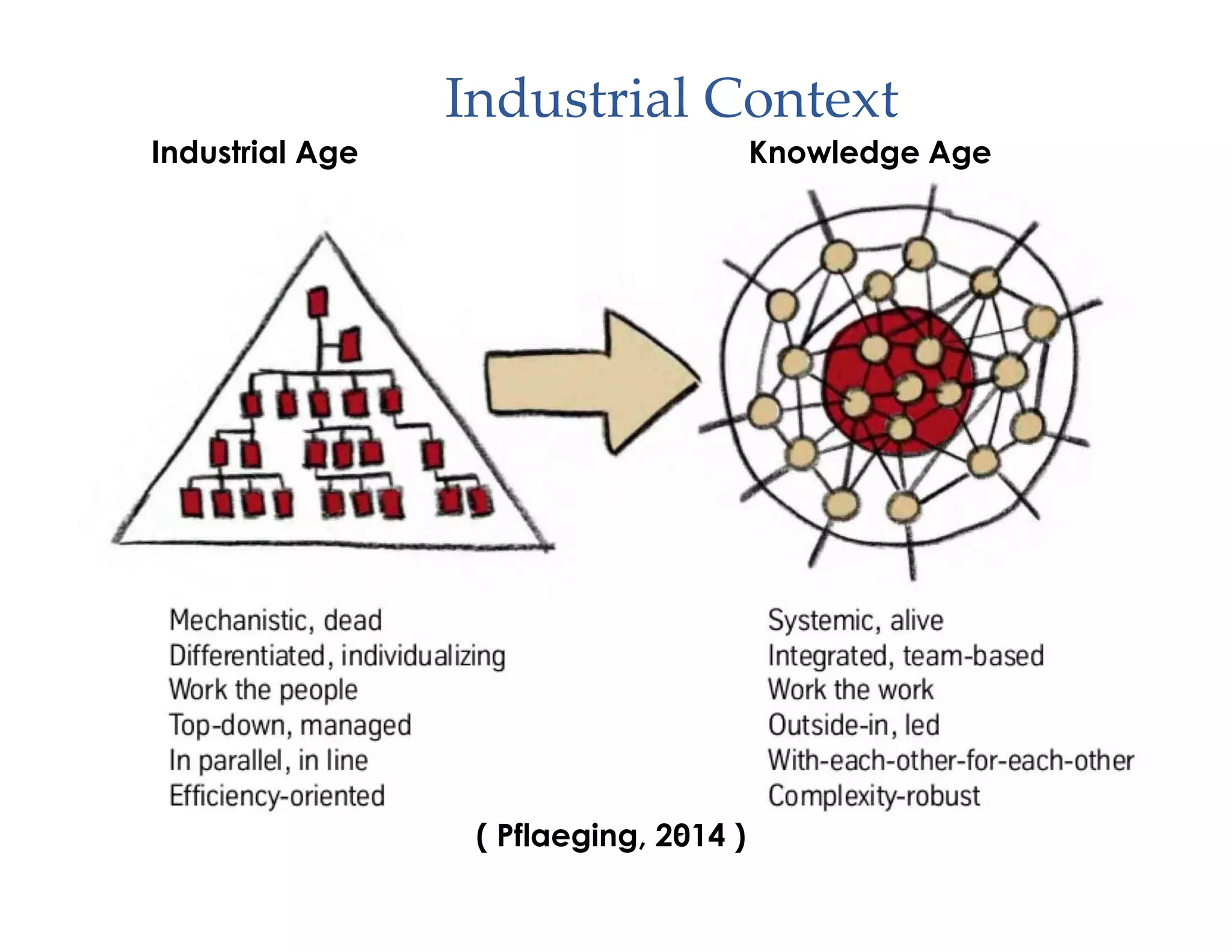 ( Pflaeging, 2014 )
Industrial Age Knowledge Age
Industrial Context
 