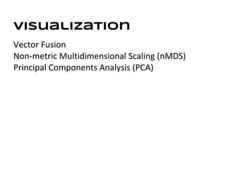 visualization
Vector Fusion
Non-metric Multidimensional Scaling (nMDS)
Principal Components Analysis (PCA)
 