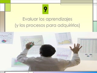 Evaluar los aprendizajes
(y los procesos para adquirirlos)
9
 