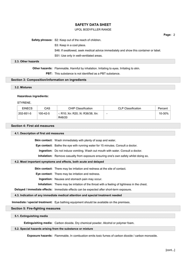 Upol safety data sheet PDF