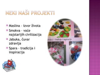 Maslina – izvor života Smokva – voće najstarijih civilizacija Jabuka, čuvar zdravlja Spara – tradicija i inspiracija 