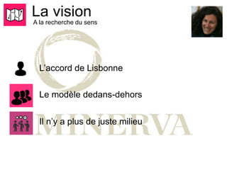 La vision 
A la recherche du sens 
L’accord de Lisbonne 
Le modèle dedans-dehors 
Il n’y a plus de juste milieu 
Sankin, 2014 
 