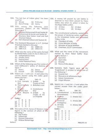 Downloaded from : http://www.developindiagroup.co.in/
18
UPPCS PRELIMS EXAM 2016 RE-EXAM : GENERAL STUDIES (PAPER - I)
http://developindiagroup.co.in
http://developindiagroup.co.in
http://developindiagroup.co.in
http://developindiagroup.co.in
http://developindiagroup.co.in
http://developindiagroup.co.in
http://developindiagroup.co.in
 