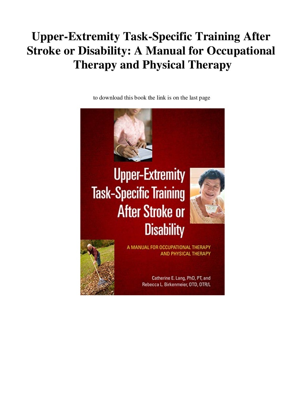DOWNLOAD UpperExtremity TaskSpecific Training After Stroke or