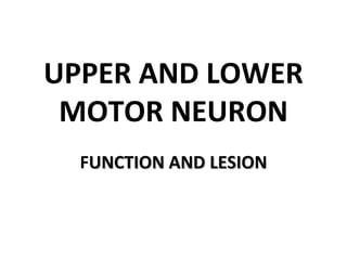 UPPER AND LOWER
 MOTOR NEURON
  FUNCTION AND LESION
 