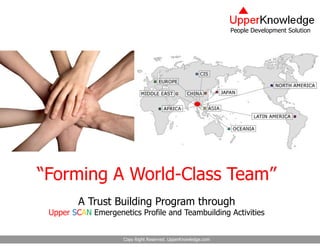 People Development Solution




“Forming A World-Class Team”
         A Trust Building Program through
 Upper SCAN Emergenetics Profile and Teambuilding Activities


                     Copy Right Reserved. UpperKnowledge.com
 