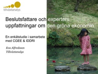 Beslutsfattare och experters
uppfattningar om den gröna ekonomin
En enkätstudie i samarbete
med CGEE & IDDRI

Eva Alfredsson
Tillväxtanalys
 