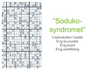 ”Soduko-
syndromet”
Underskrifter i kubik
  Evig leverantör
    Evig kund
  Evig anställning
 
