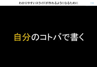 P.98わかりやすいスライドが作れるようになるために
自分のコトバで書く
 