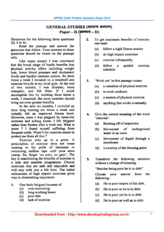 Uppsc csat 2012 question paper | PDF