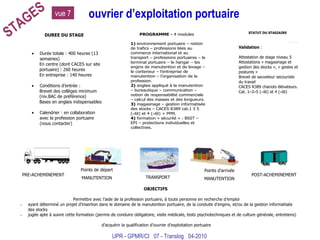 vue 7 ouvrier d’exploitation portuaire Points de départ MANUTENTION Points d’arrivée MANUTENTION PRE-ACHEMINEMENT POST-ACHEMINEMENT TRANSPORT STAGES UPR - GPMR/CI  07 - Translog  04-2010 
