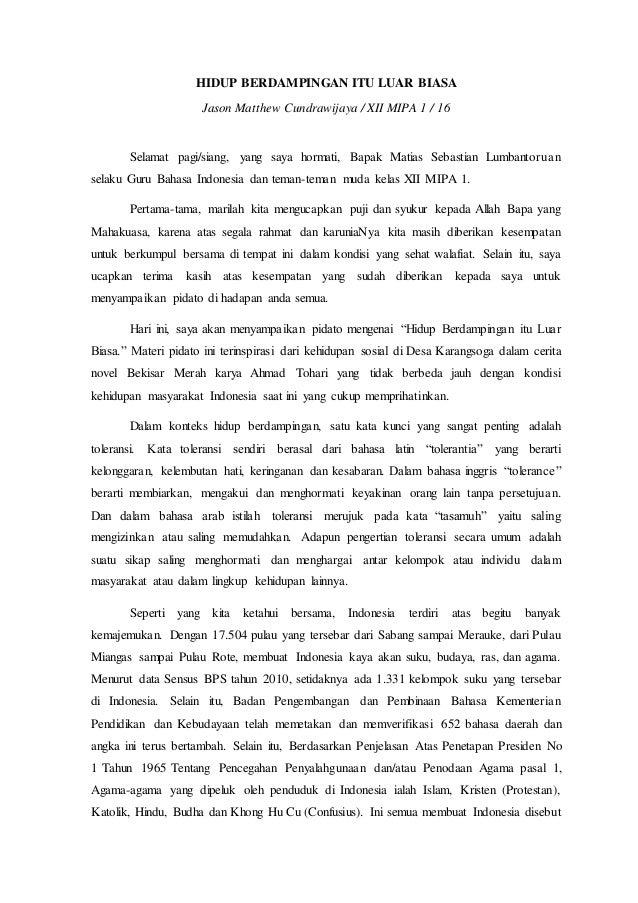 Pidato Hidup Berdampingan Itu Luar Biasa