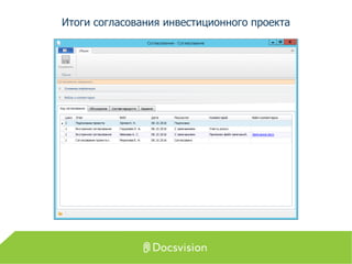 Итоги согласования инвестиционного проекта
 