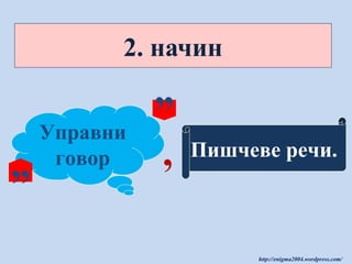 2. начин
Управни
говор

”
,

Пишчеве речи.

http://enigma2004.wordpress.com/

“

 
