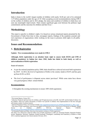 Child Rights in India, Stakeholder’s Report on Universal Periodic ...