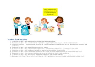 Proyecto de Aprendizaje: Participando en el Cuidado del Medio Ambiente ...