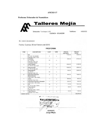 PProforma TTriturador dde Neumátic
ANEXO
cos
17
 