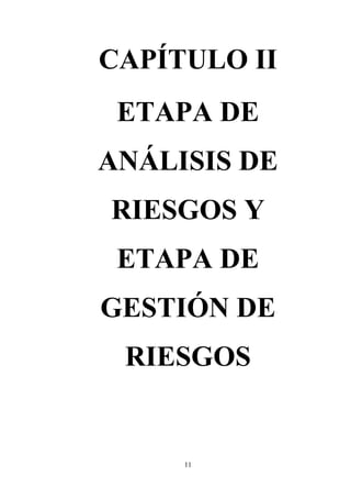 11
CAPÍTULO II
ETAPA DE
ANÁLISIS DE
RIESGOS Y
ETAPA DE
GESTIÓN DE
RIESGOS
 