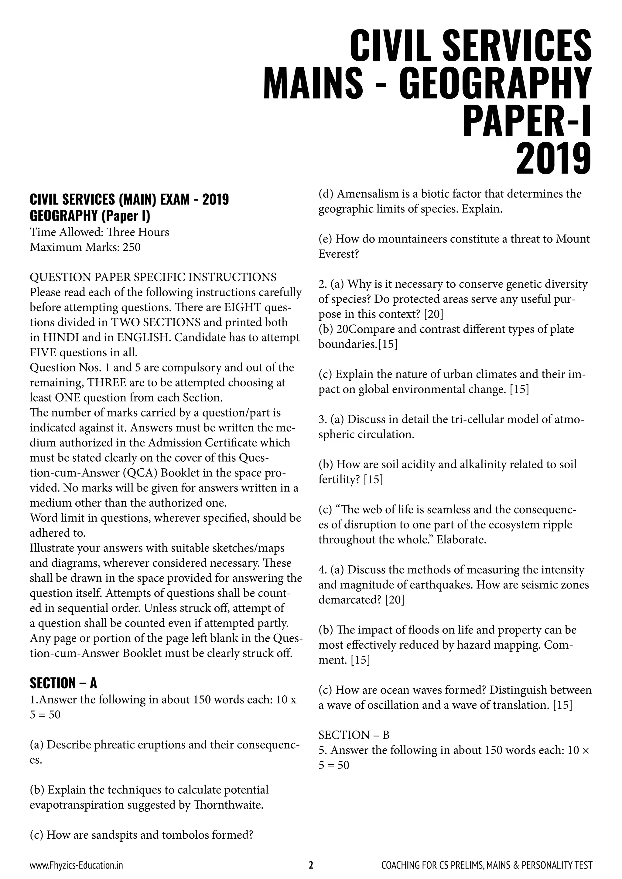 UPSC Civil Services Mains - Geography - Question Paper-I - 2019.pdf 