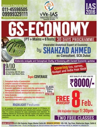 Upsc ias gs economy batch begins in Delhi