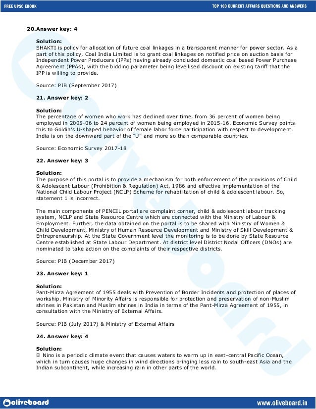 Upsc Top 100 Current Affairs Questions Answers