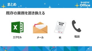 60
まとめ
エクセル 電話メール 紙
既存の業務を置き換える
 