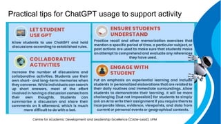 Practical tips for ChatGPT usage to support activity
Centre for Academic Development and Leadership Excellence (CADe-Lead), UPM
 