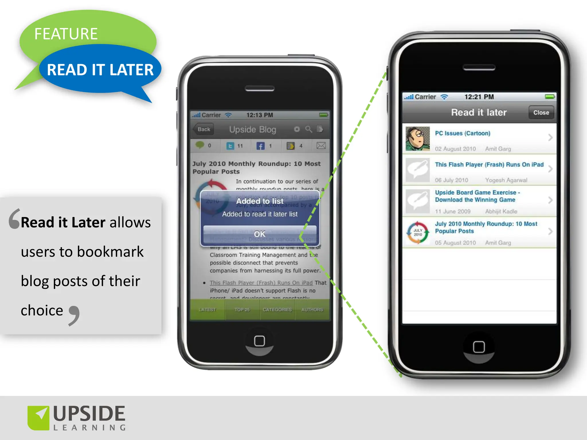 FEATURE

     READ IT LATER




‘
Read it Later allows
users to bookmark
blog posts of their



         ’
choice
 