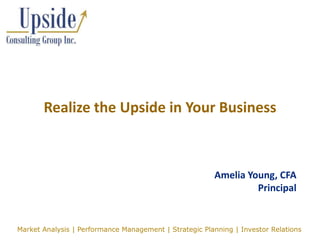 Realize the Upside in Your Business Amelia Young, CFAPrincipal Market Analysis | Performance Management | Strategic Planning | Investor Relations  