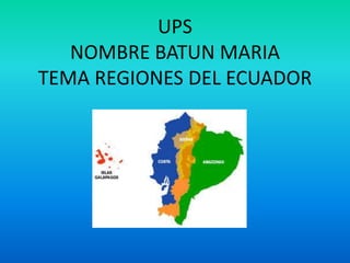 UPS
NOMBRE BATUN MARIA
TEMA REGIONES DEL ECUADOR
 
