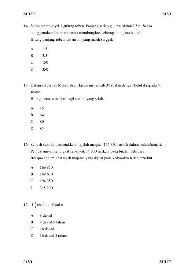 UPSR 2017 Matematik - Johor