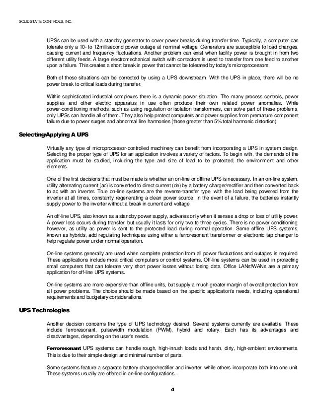 scenarios for specifying an uninterruptible power supply for industri what size ups do i need
