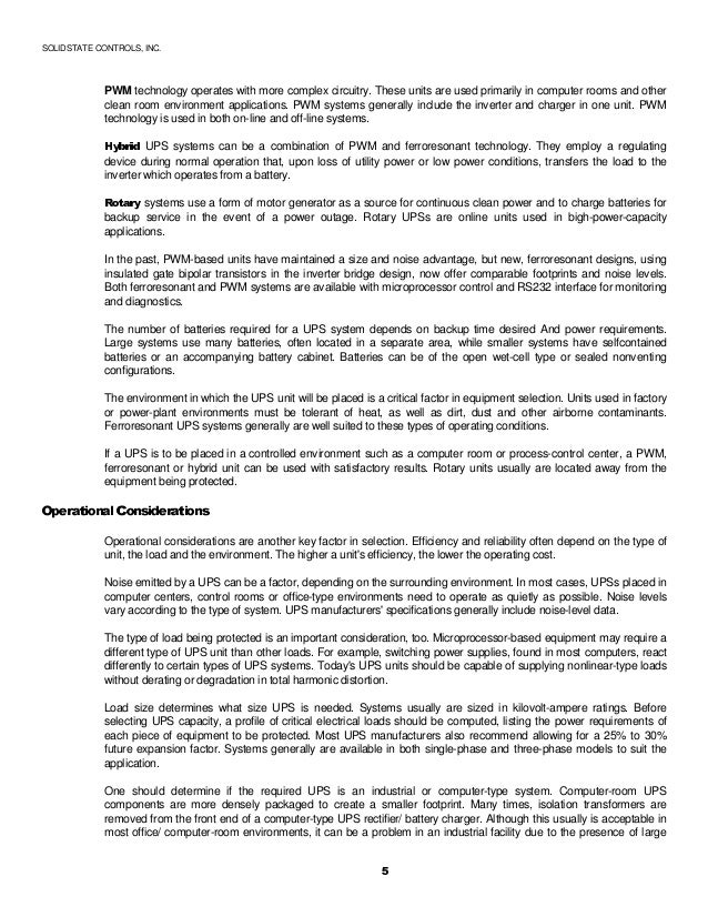 scenarios for specifying an uninterruptible power supply for industri what size ups do i need